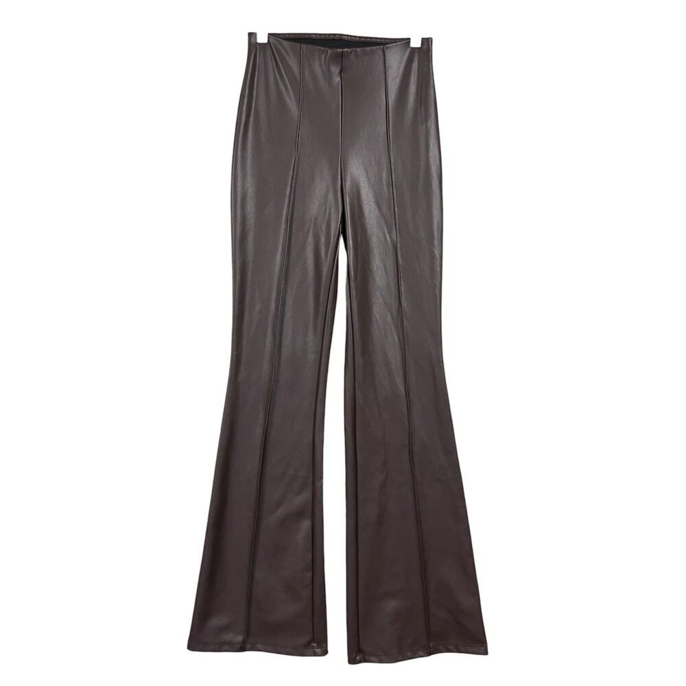 A New Day Faux Leather Flare Leg Pull On Pants Sz XS Brown